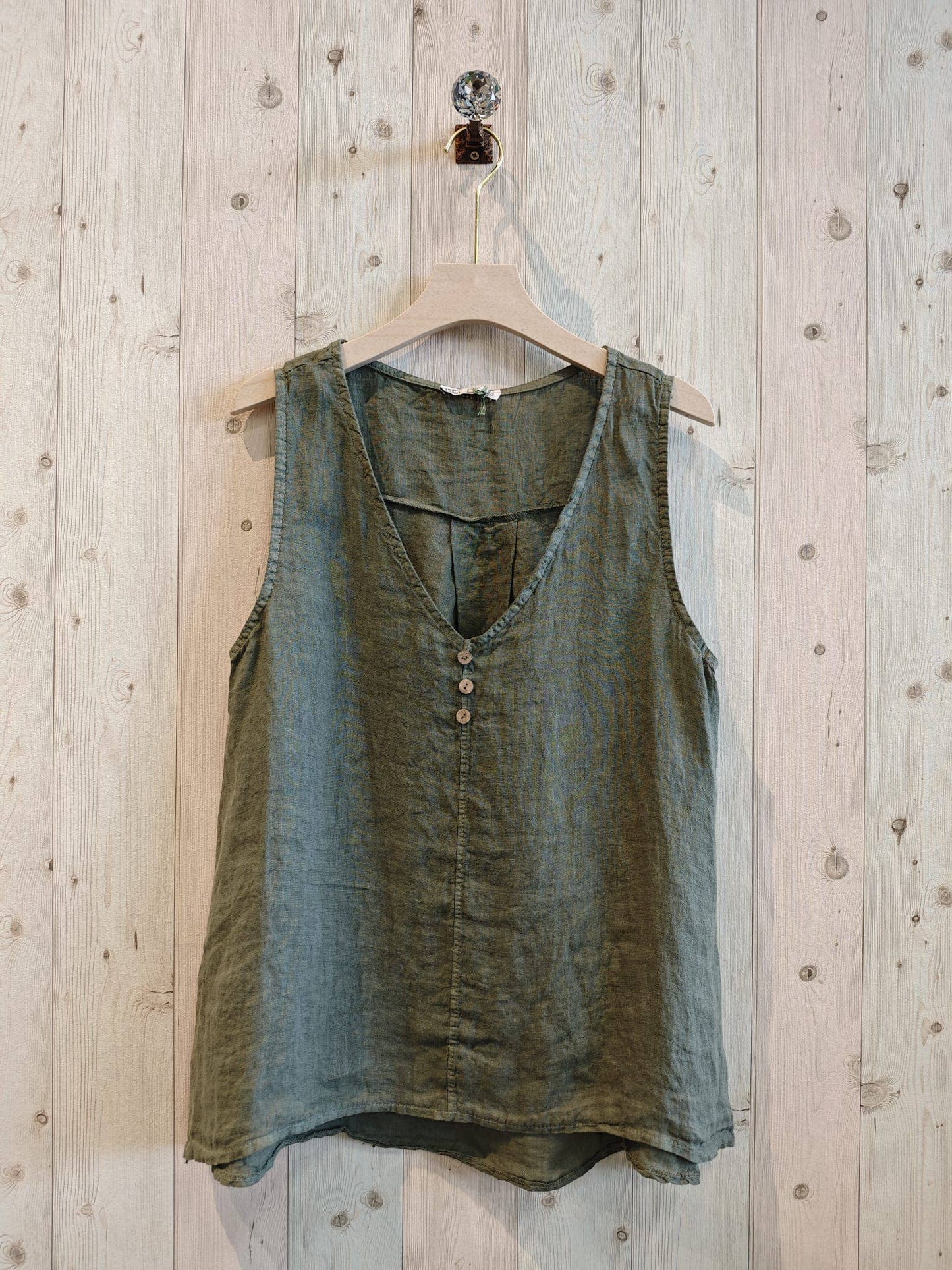 REF 12116 LONG 100% LINEN T-SHIRT: CAMEL