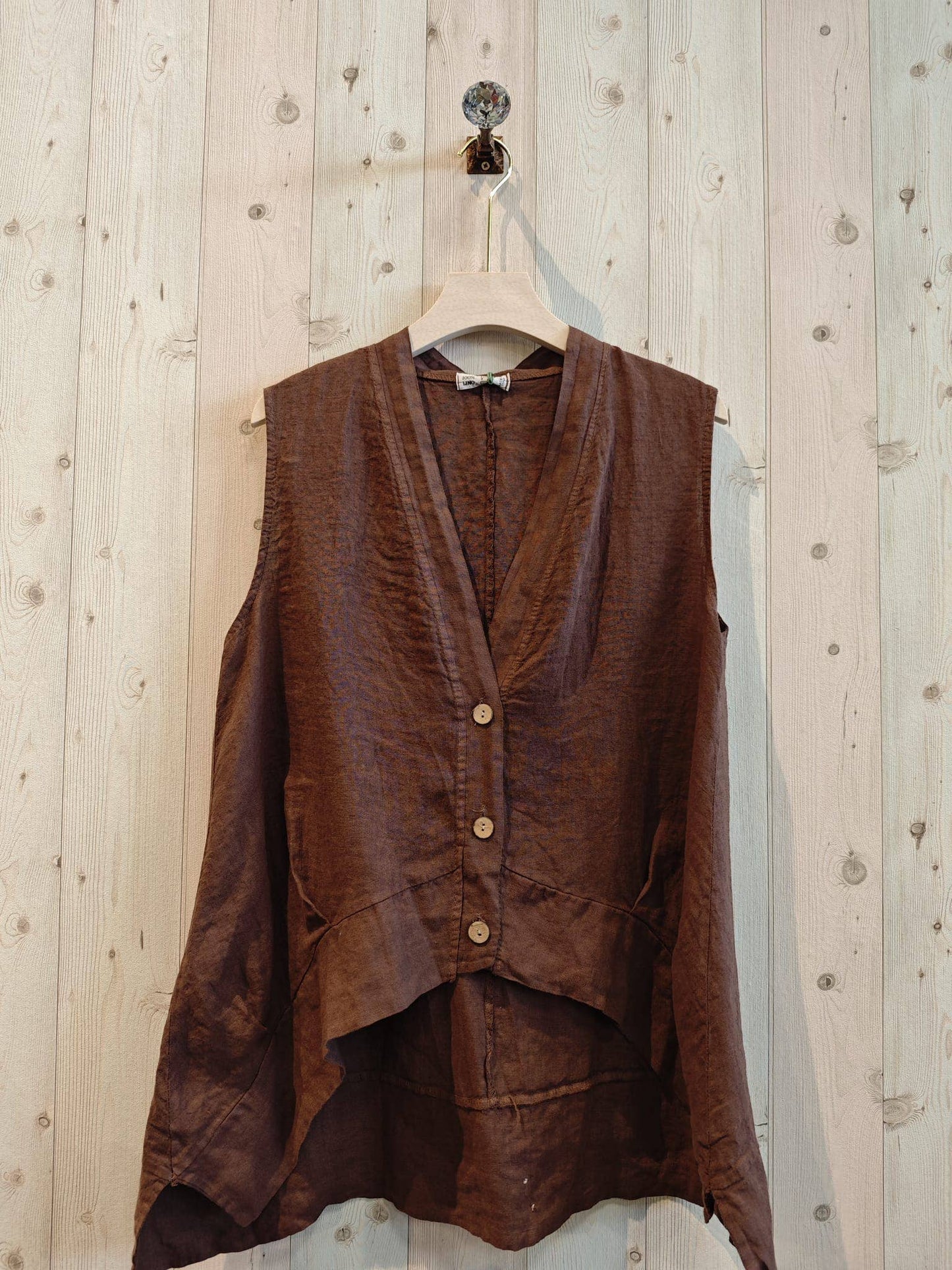 SLEEVELESS BLOUSE 100% LINEN: BROWN