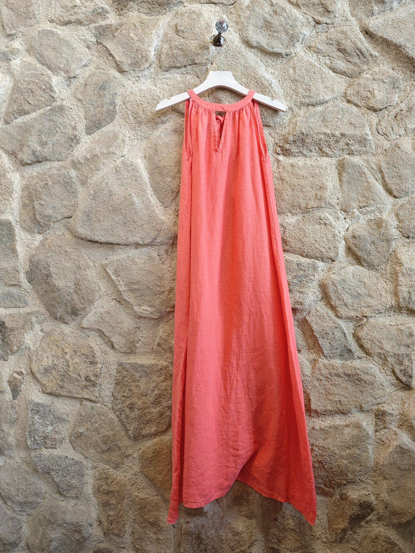 Ref-72330 DRESS WITH BACK BOW 100% LINEN: Caqui