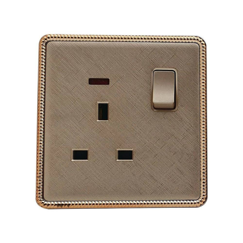 Screwless Textured Gold Light Switches & Socket: 2 Gang Socket