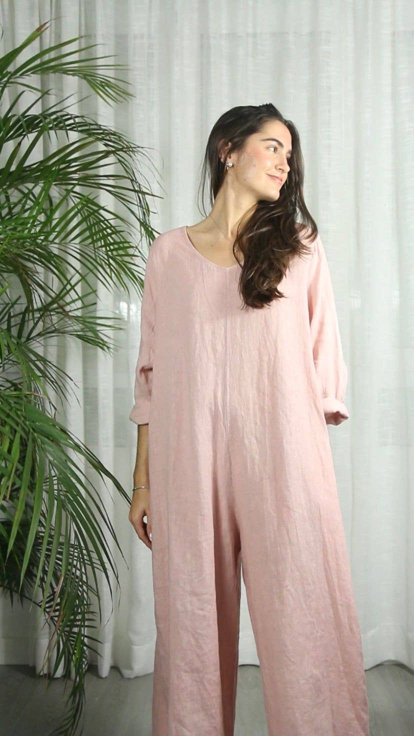 REF 15561 100% LINEN JUMPSUIT: Blue