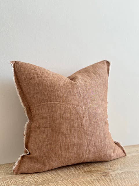 Esmee Fringed Linen Cushion Cover 45x45 – Washed Rust