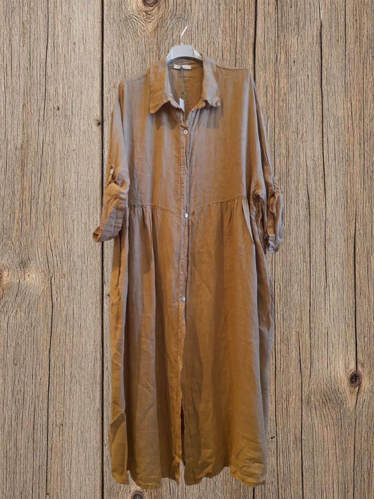 Ref-72064 LONG DRESS WITH WAIST SEAM 100% LINEN: BLANCO