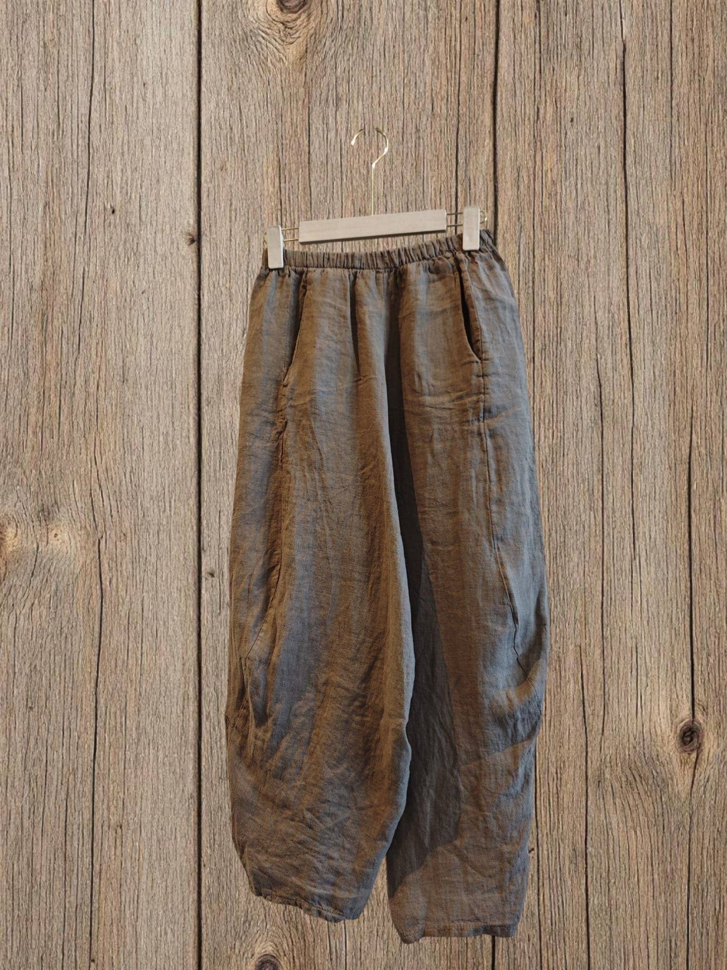 Ref-41482 BALLOON-STYLE PANTS 100% LINEN: Black