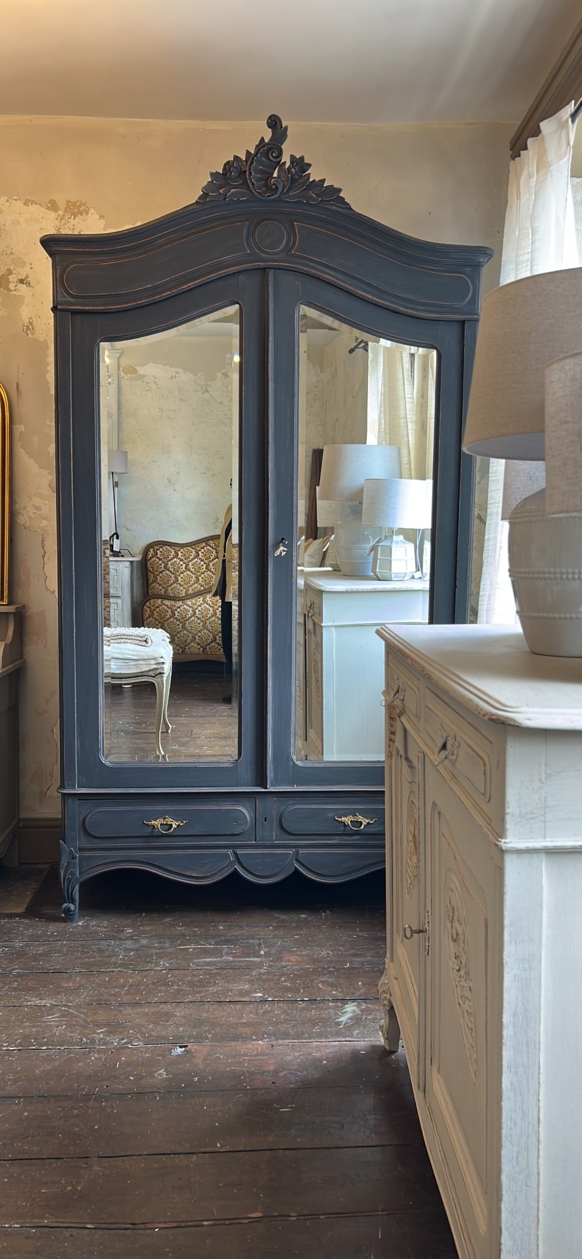 French antique Louis XV painted armoire