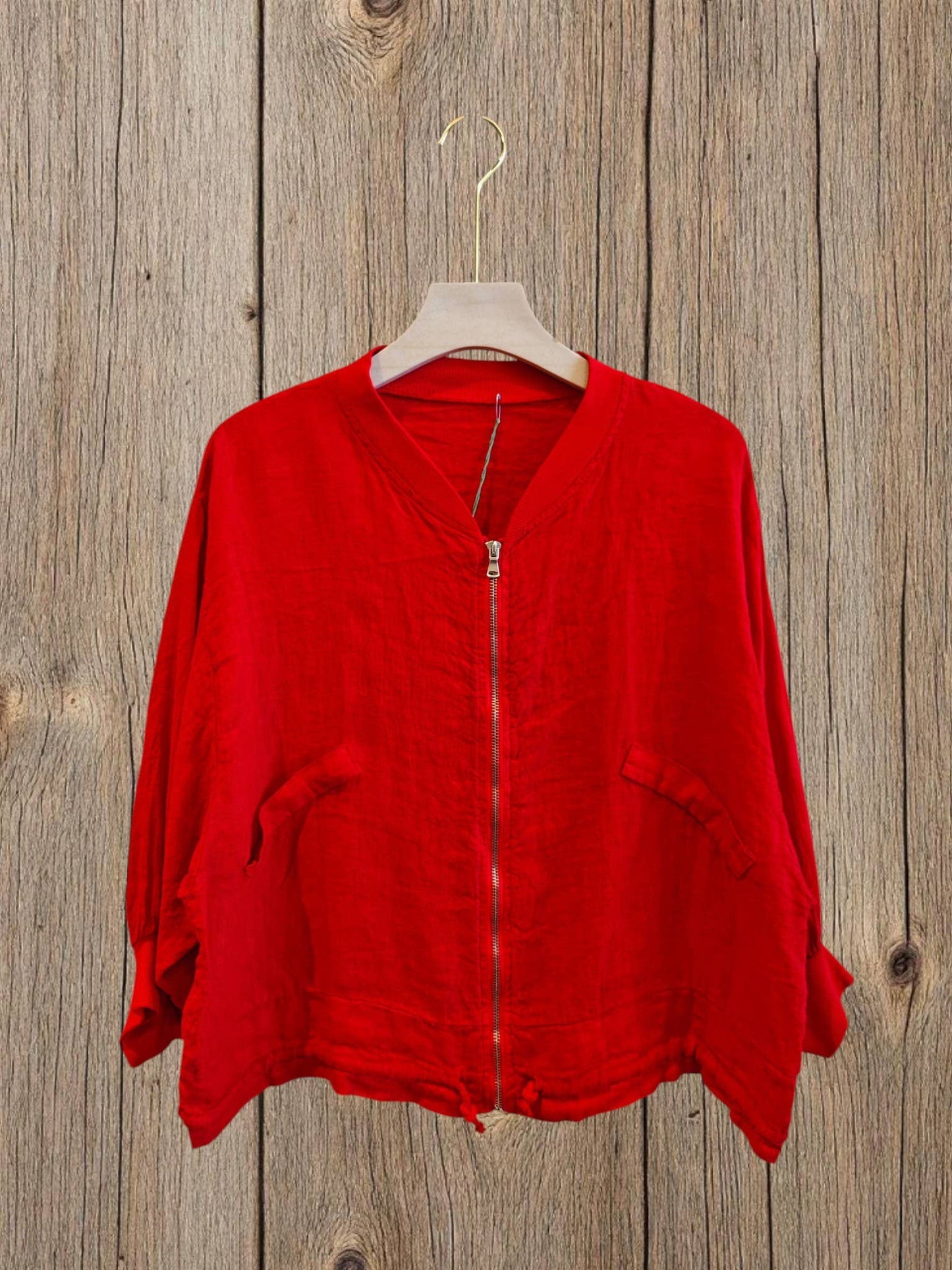 Ref-17422 100% LINEN BOMBER: ROJO VIVO