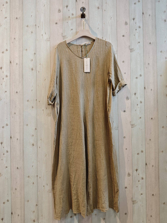 REF 15561 100% LINEN JUMPSUIT: CAMEL