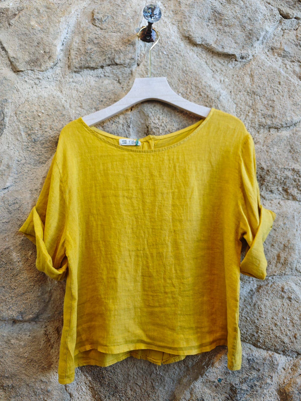 Ref-59076 BASIC CROP BLOUSE 100% LINEN: KHAKI