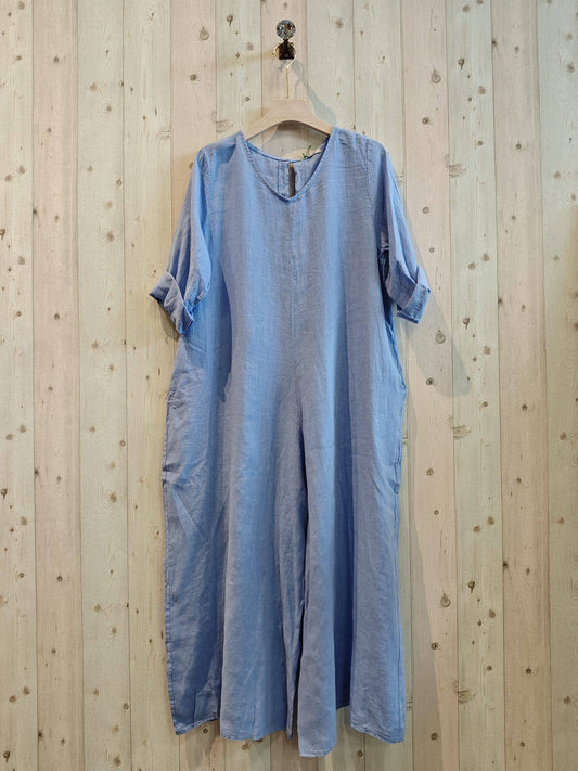 REF 15561 100% LINEN JUMPSUIT: Blue