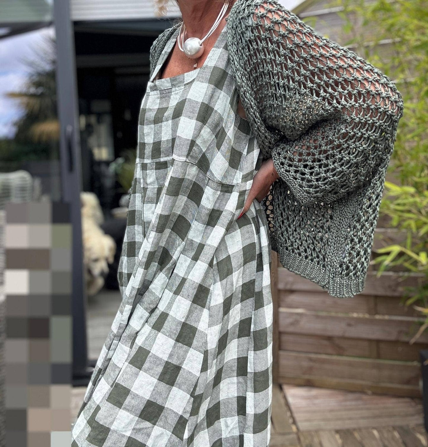 322 LINEN DRESS WITH VICHY CHECKS: MOLE