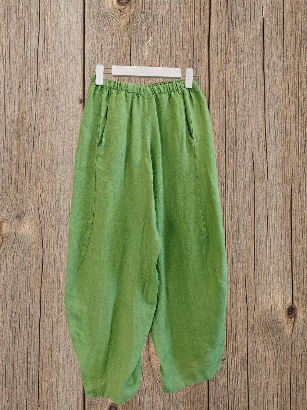 Ref-41482 BALLOON-STYLE PANTS 100% LINEN: Pistachio