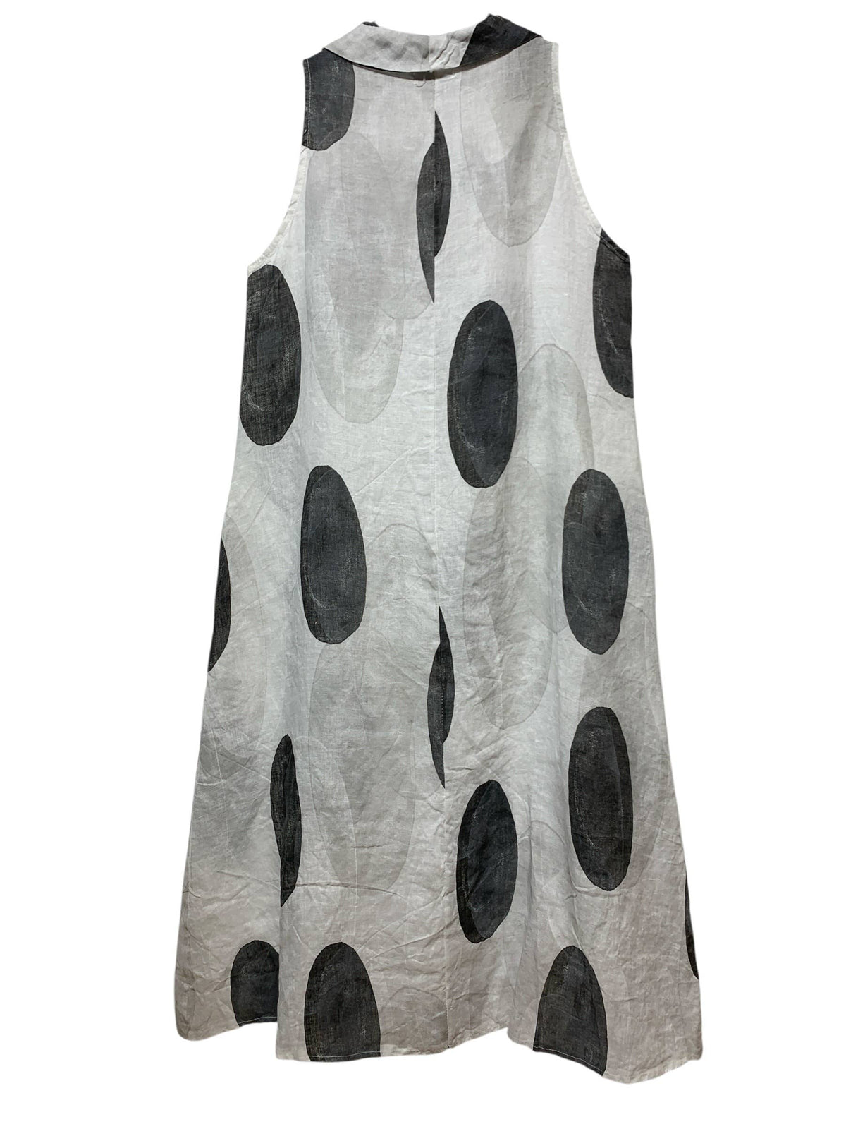 69352A Long linen dress with oval motifs and draped neckline: Blanc