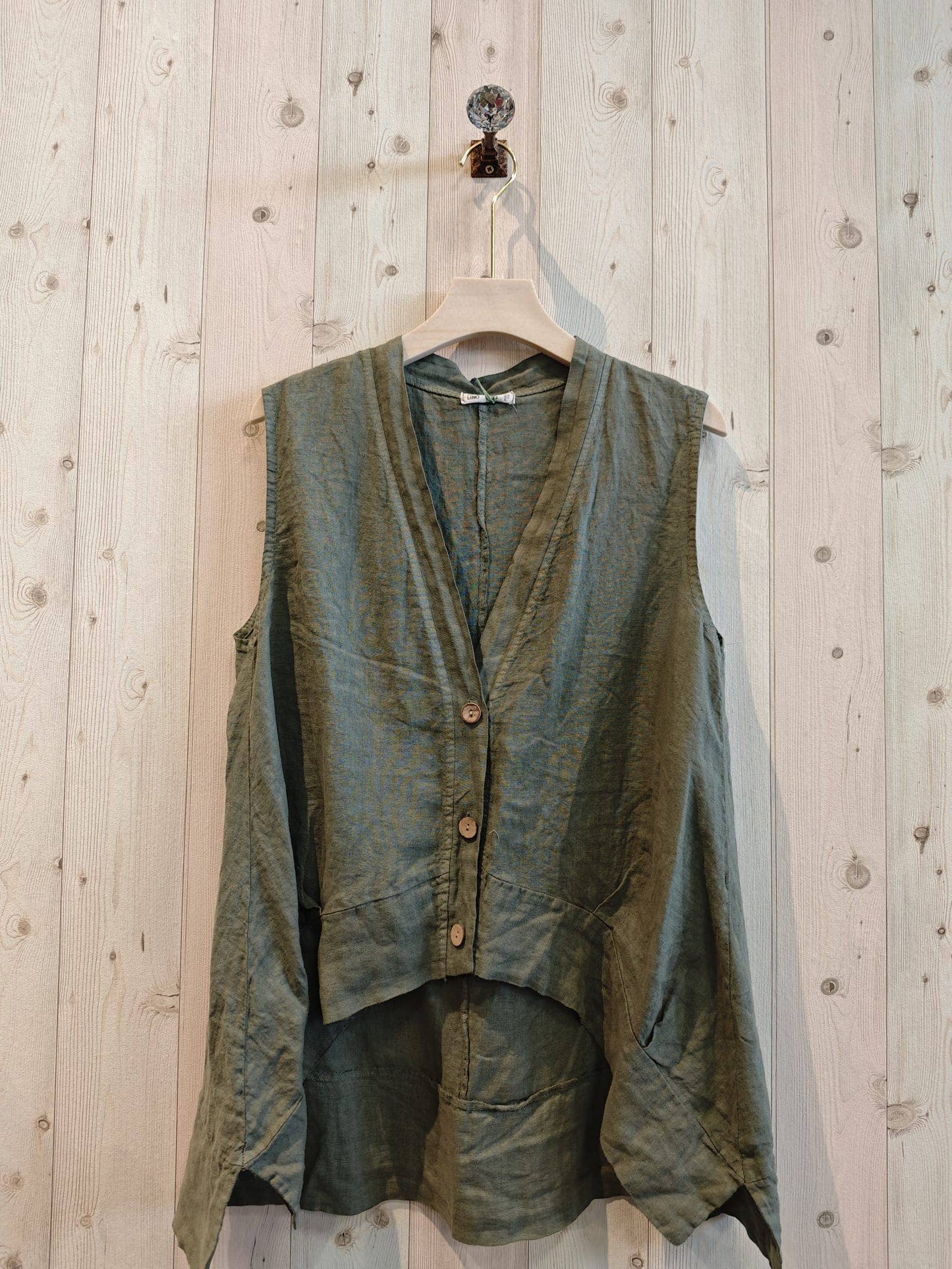 Ref-83679 SLEEVELESS BLOUSE 100% LINEN: Negro