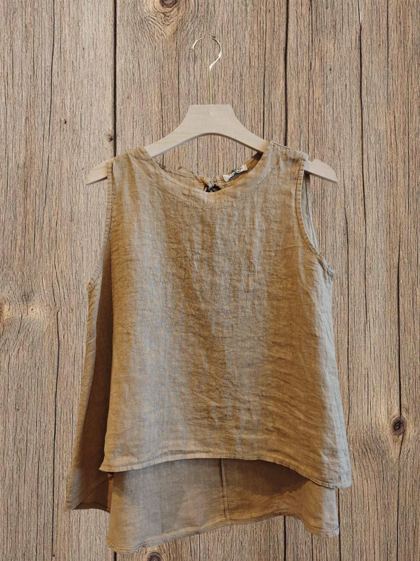 Ref-15763 100% LINEN SLEEVELESS T-SHIRT: Rose