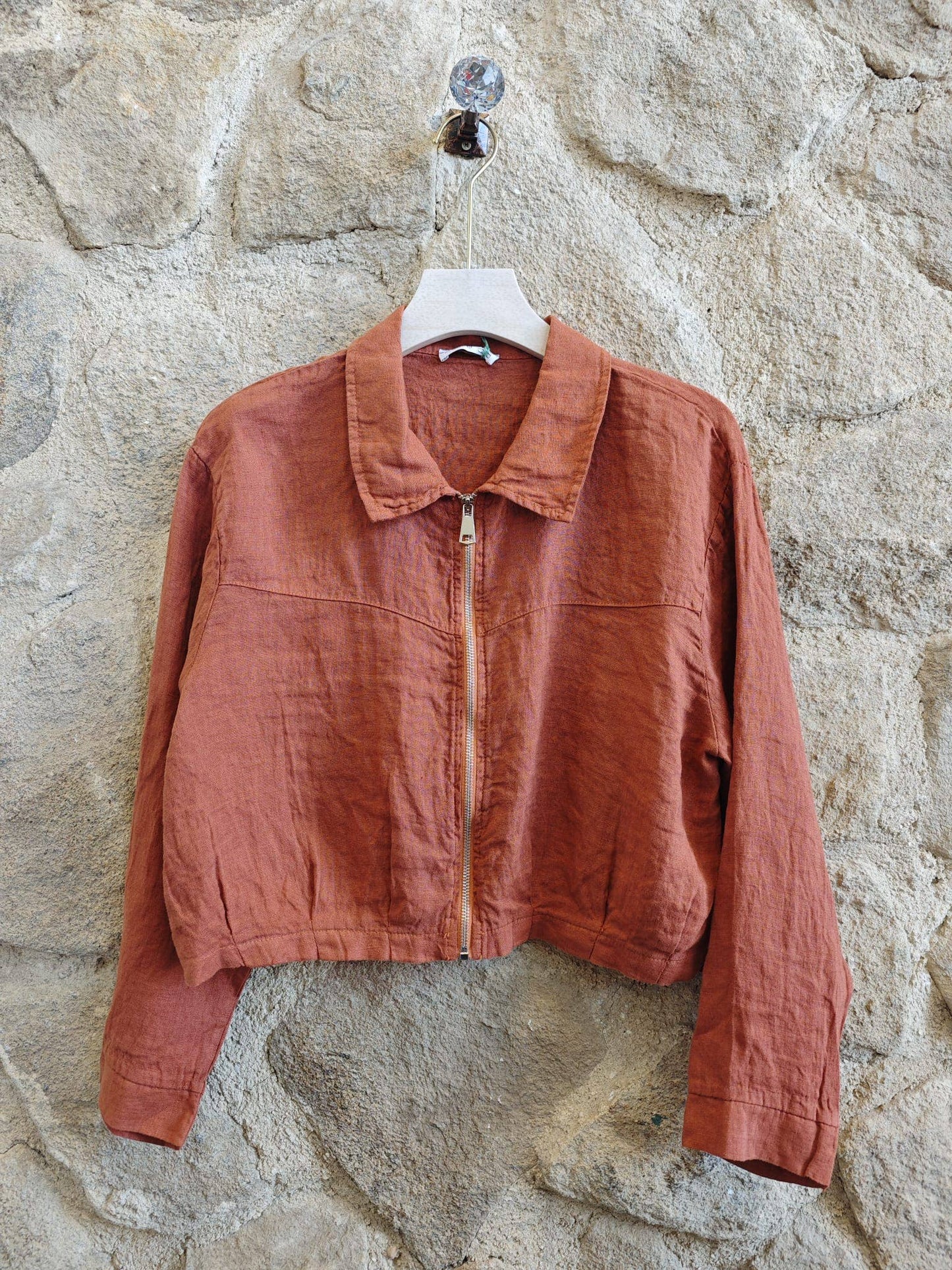 Ref-8369 ZIPPER BLOUSE 100% LINEN: Camel