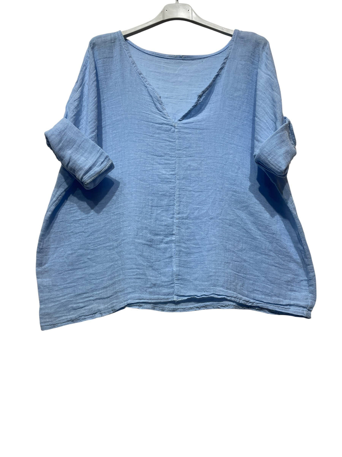 6551 CROP IN COTTON-LINEN V-NECK: Bordeaux
