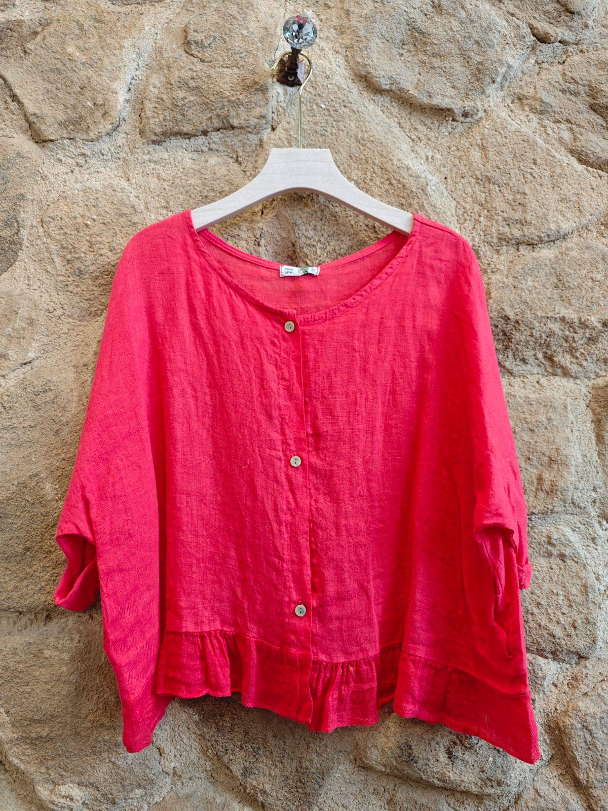 Ref-764 BASIC SHORT BLOUSE 100% LINEN: Beige
