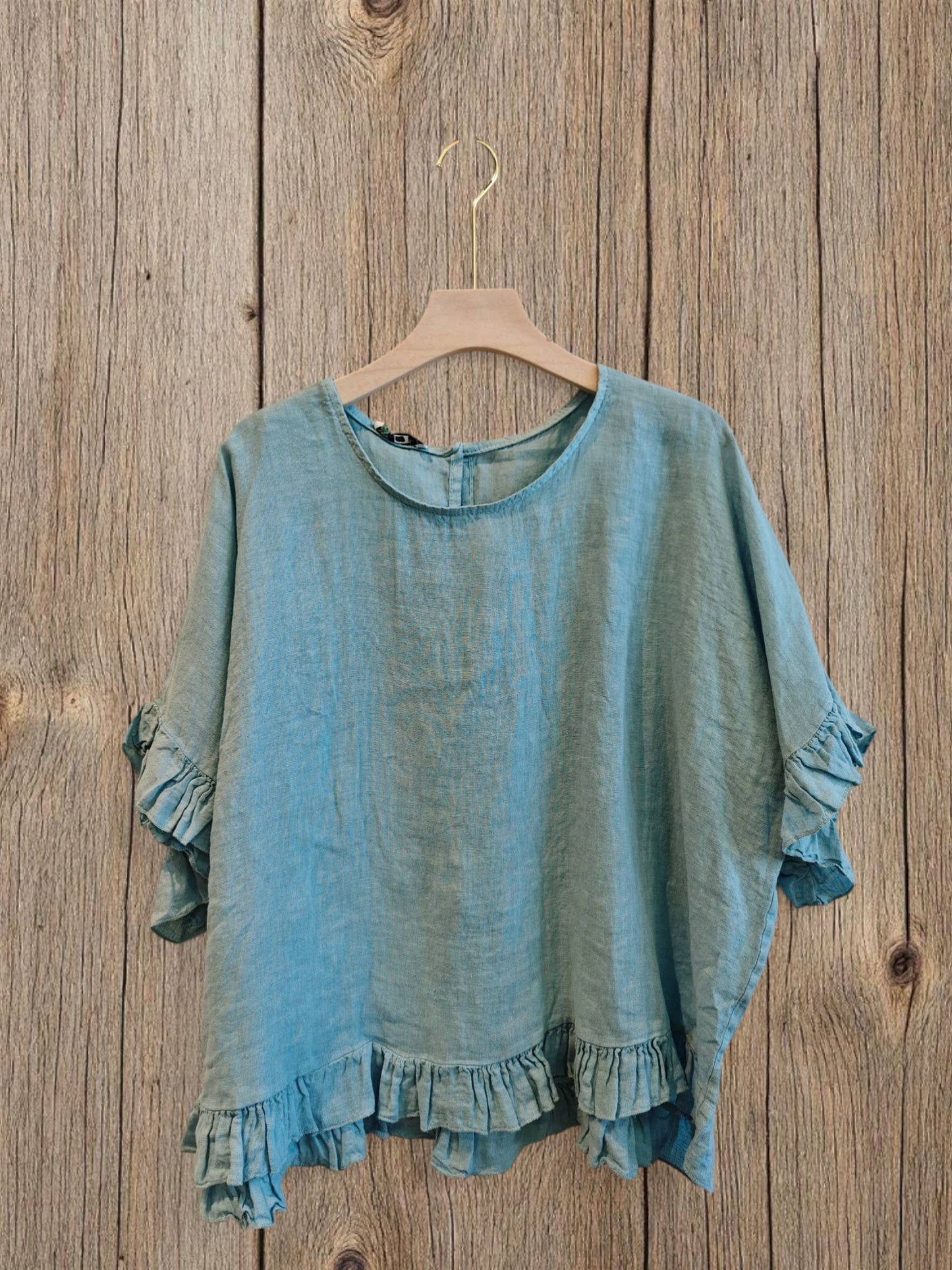Ref-10740 RUFFLED BLOUSE 100% LINEN: BLANCO