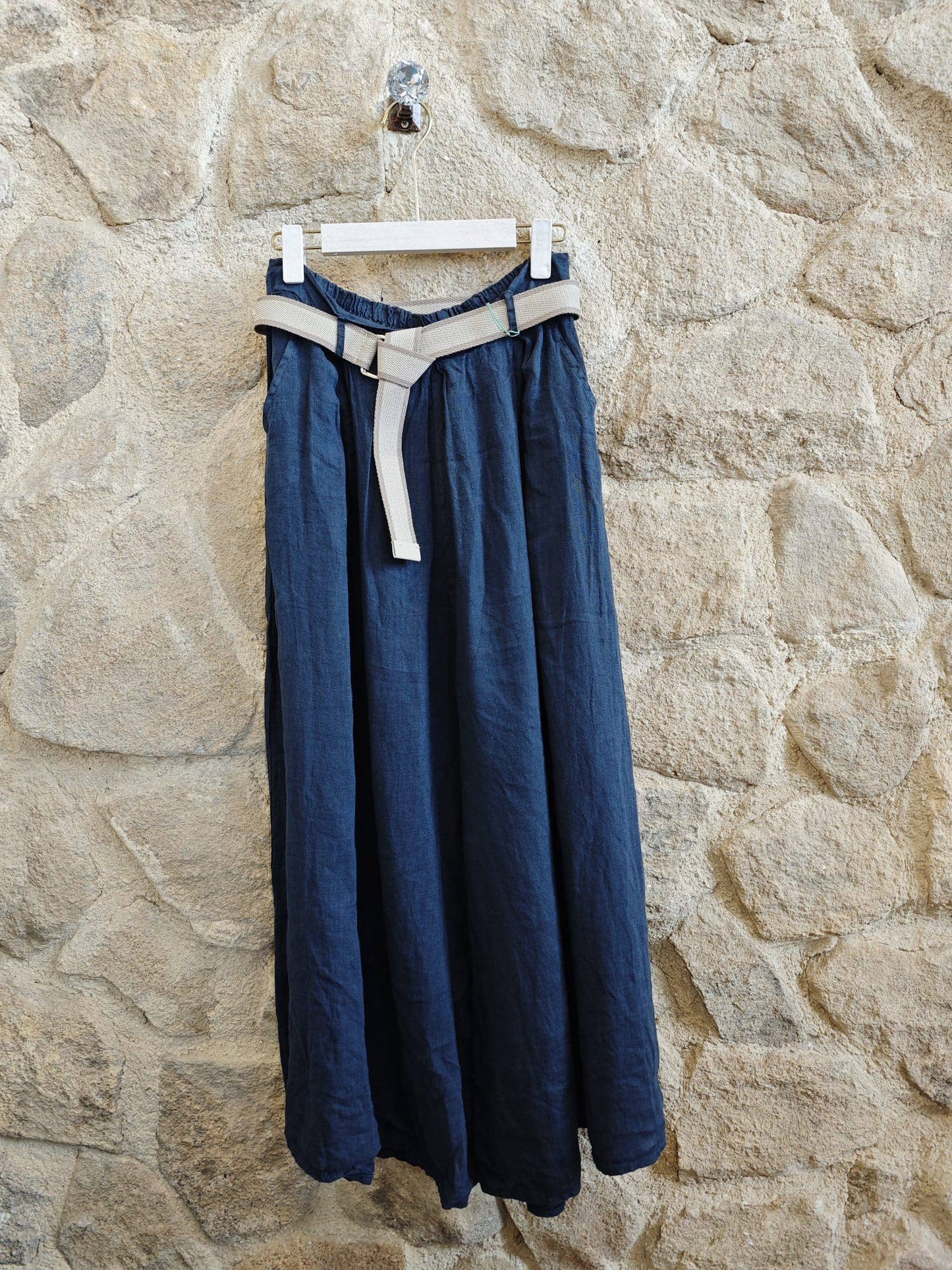 Ref-30522 WIDE-LEG PANTS 100% LINEN: Negro