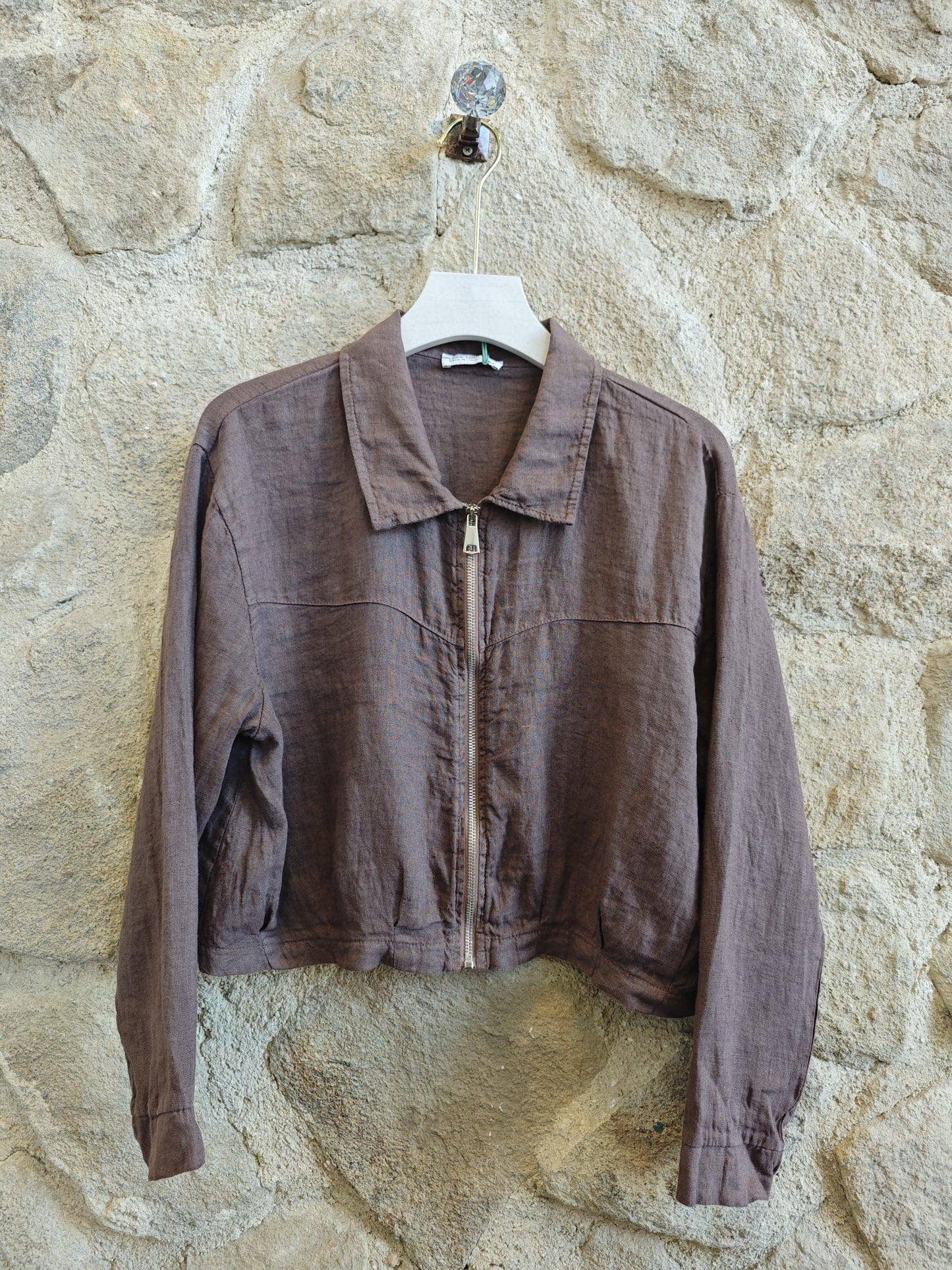 Ref-8369 ZIPPER BLOUSE 100% LINEN: Camel