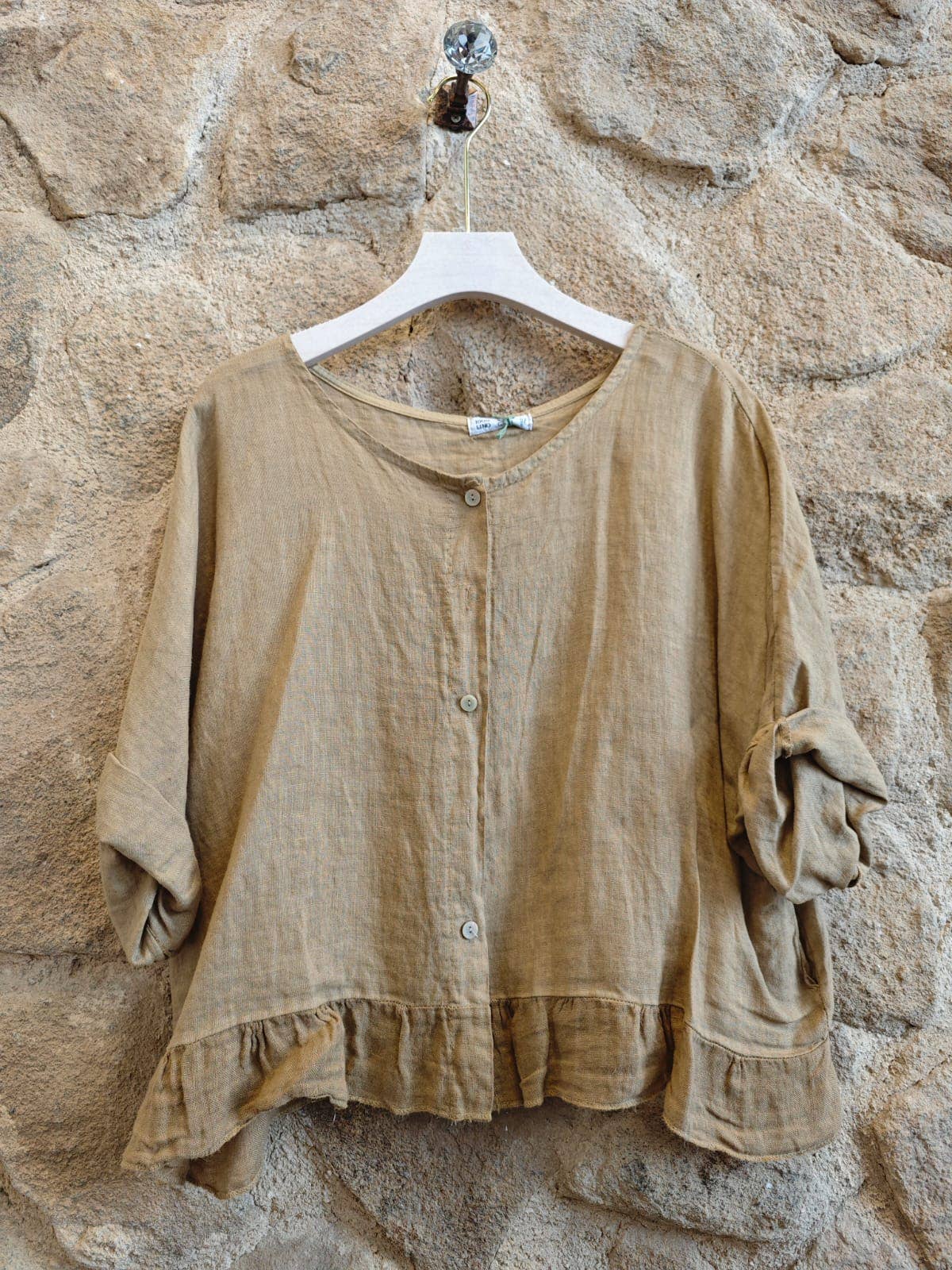 Ref-764 BASIC SHORT BLOUSE 100% LINEN: Beige