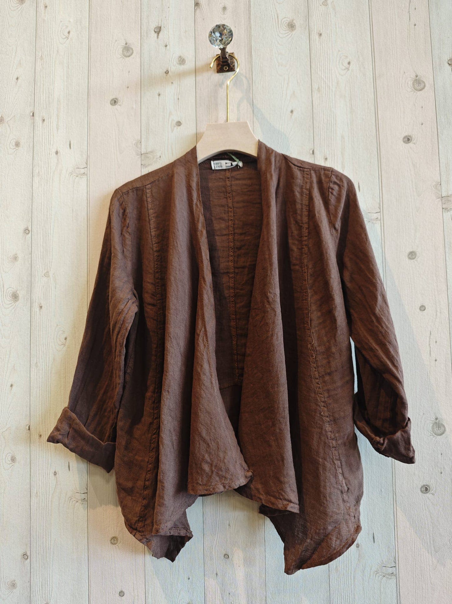Ref-192 SHORT CARDIGAN 100% LINEN: Black