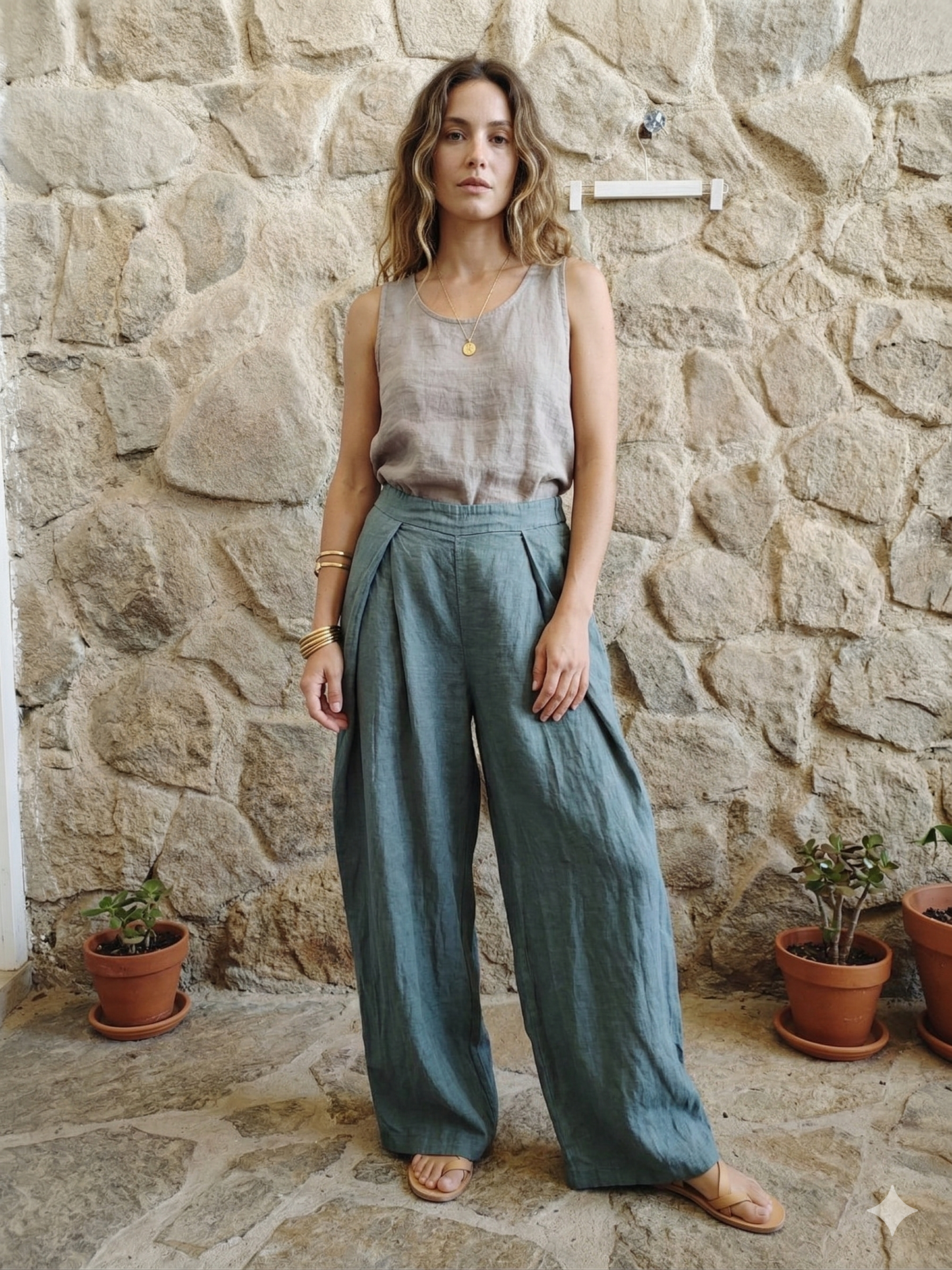 Ref-30622  LINEN PANTS 100%: Khaki