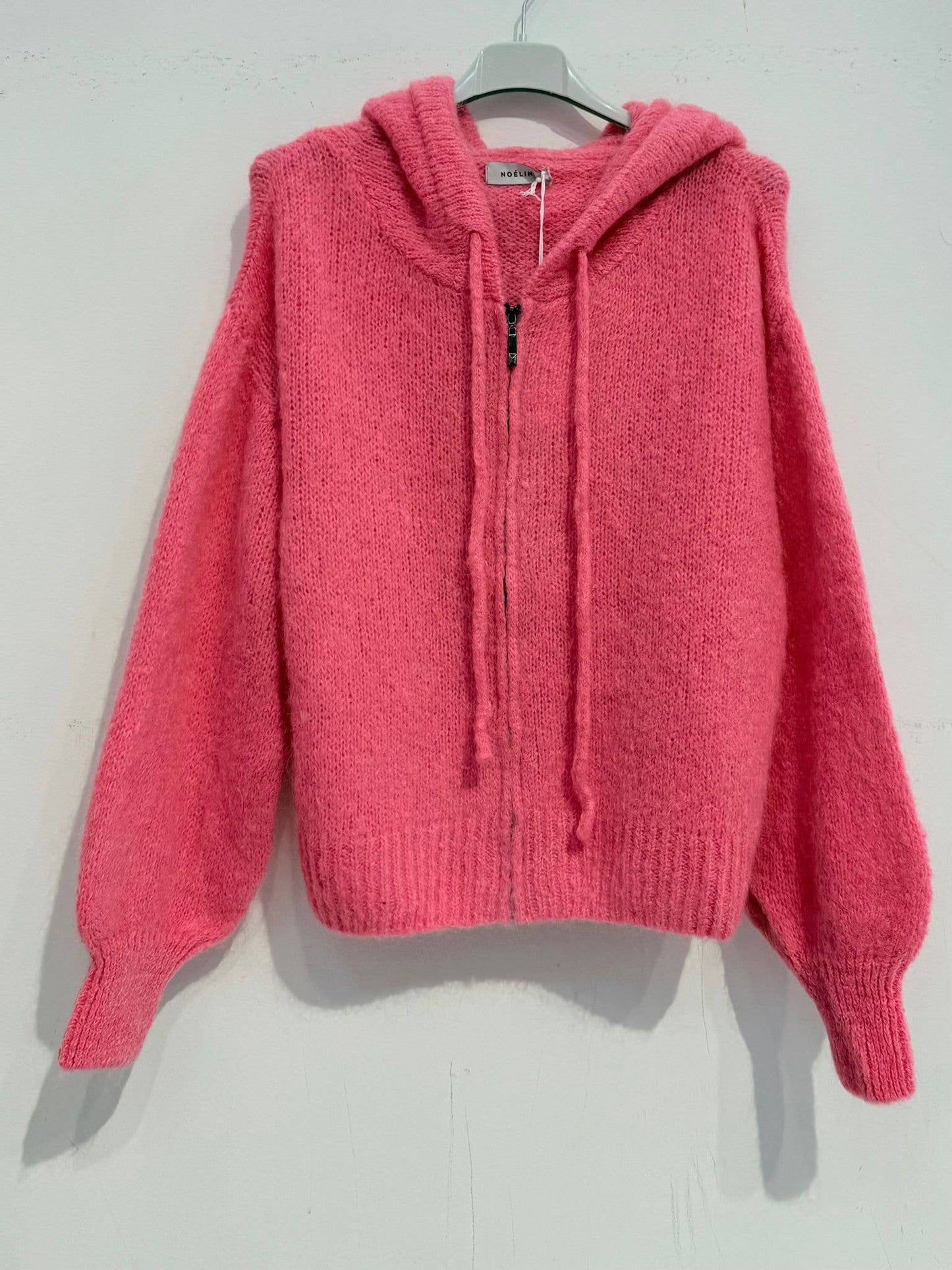 Kid mohair hooded cardigan 7631: Chocolate