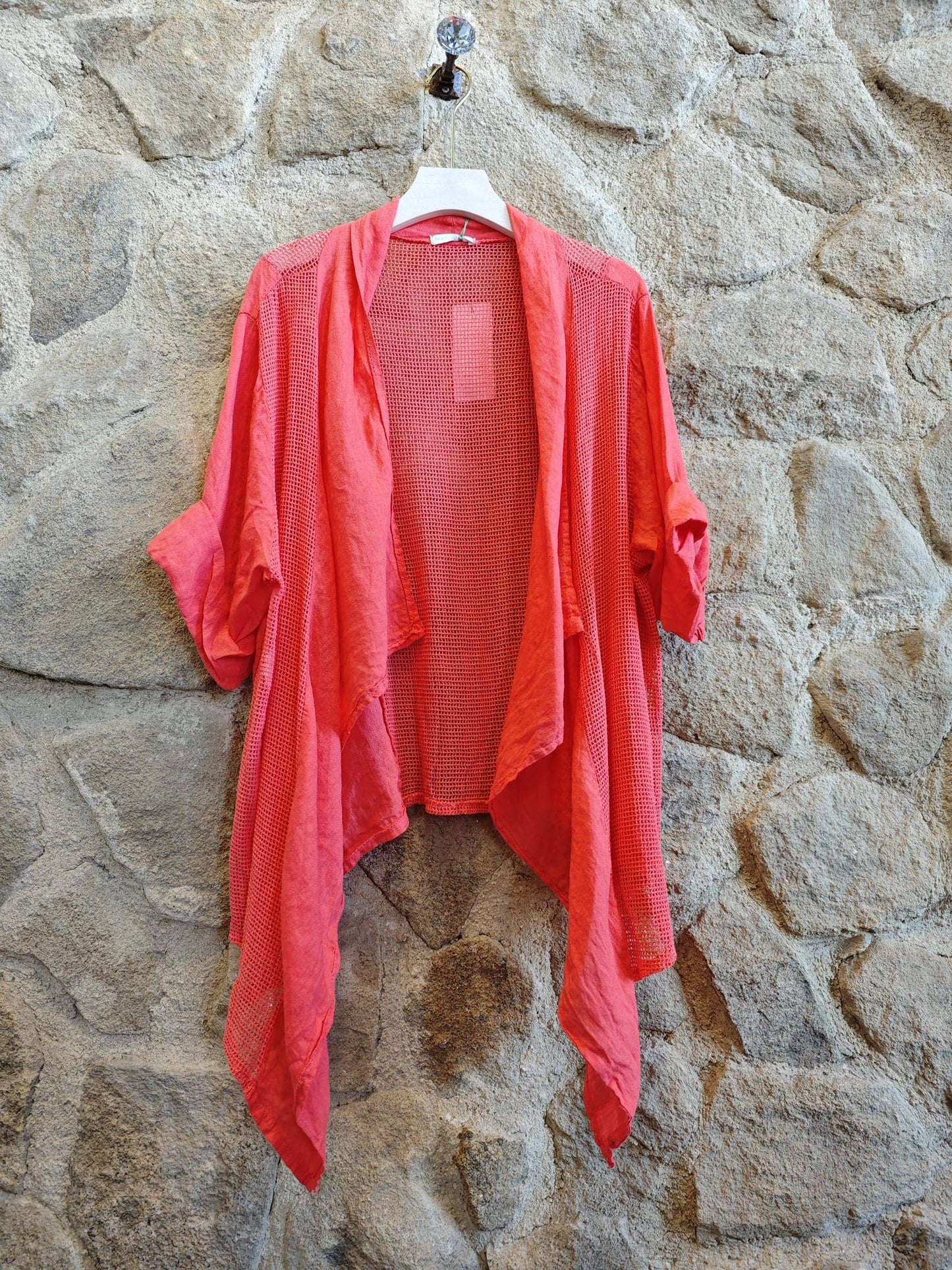 Ref-5283 SHORT CARDIGAN 100% LINEN: Beige