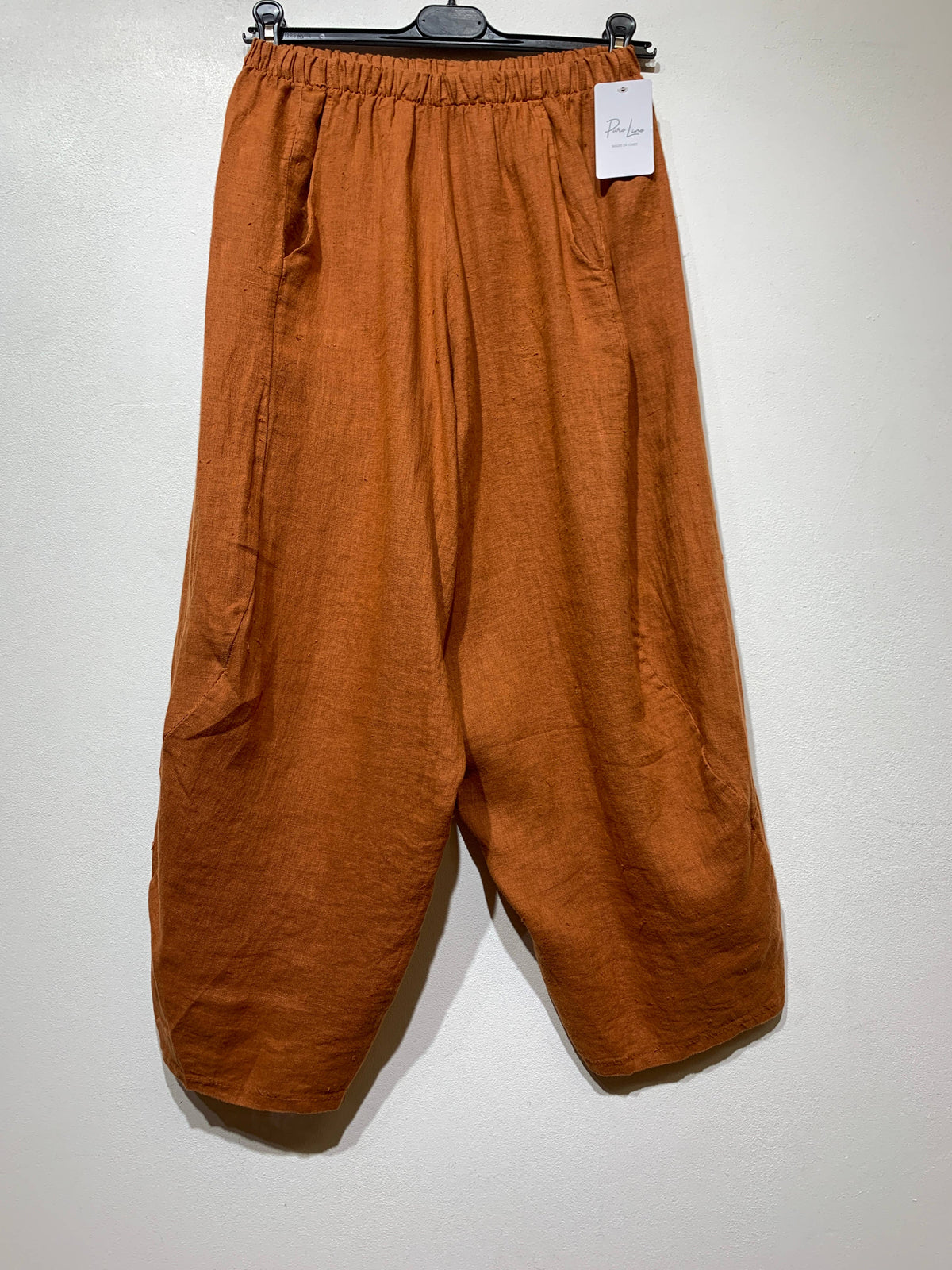 8414 LINEN PANTS WITH POCKETS, OVERSIZED FIT, BEST SELLER: TAUPE