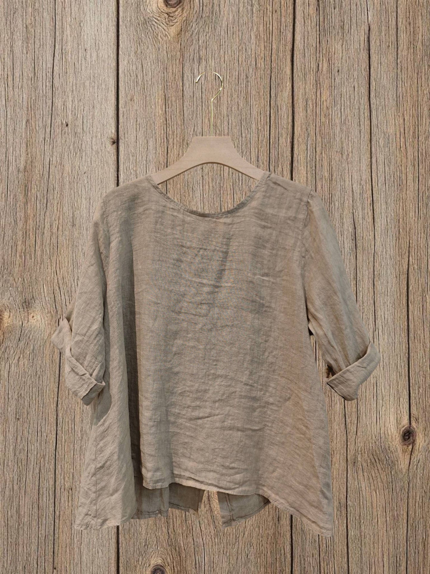 Ref-59100 LONG-SLEEVE BLOUSE 100% LINEN: Black