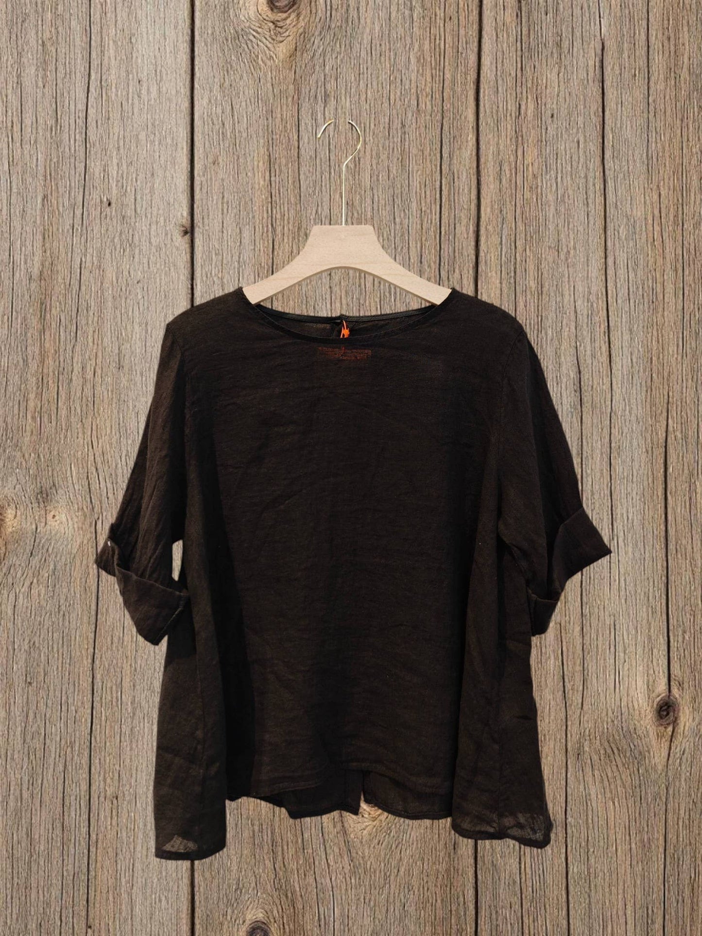 Ref-59100 LONG-SLEEVE BLOUSE 100% LINEN: Black
