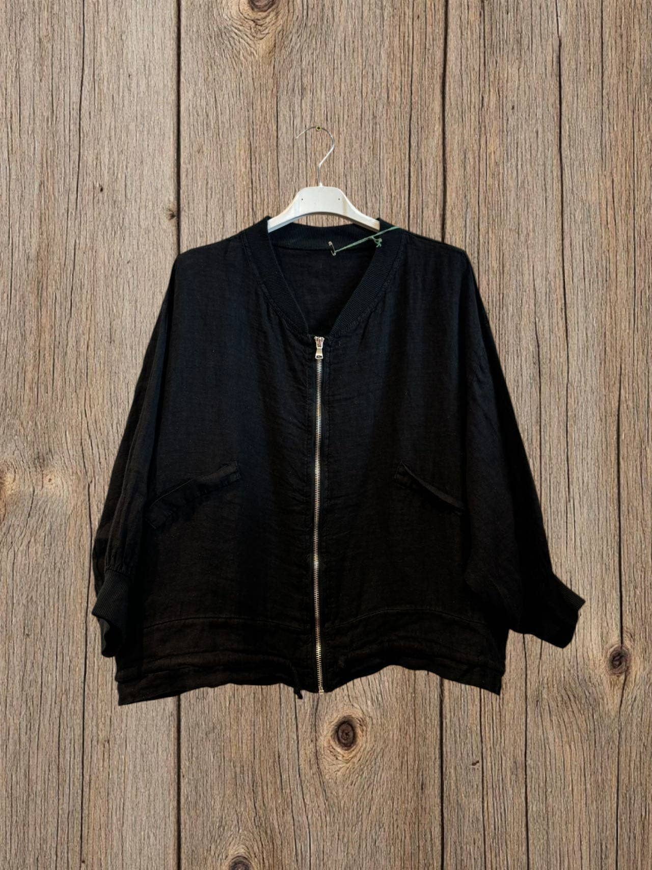 Ref-17422 100% LINEN BOMBER: ROJO VIVO