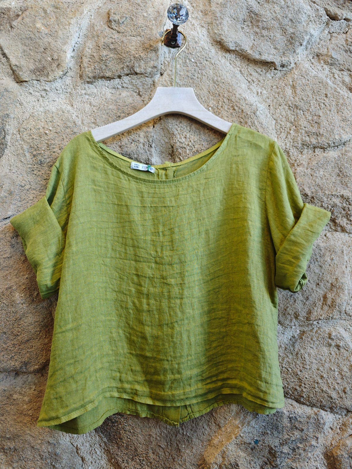 Ref-59076 BASIC CROP BLOUSE 100% LINEN: CAMEL