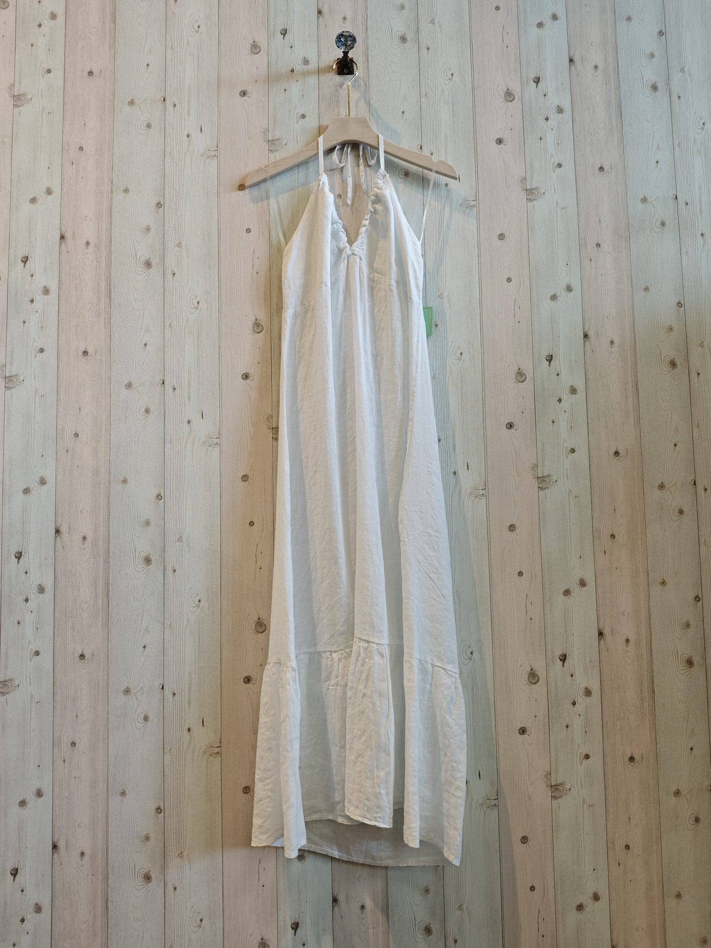 Ref-14491 100% LINEN STRAP DRESS: BEIGE