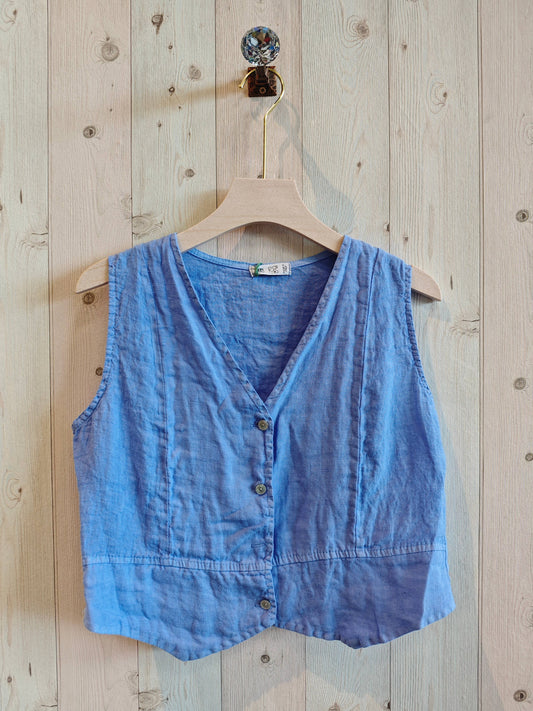 REF 79055 SLEEVELESS T-SHIRT 100% LINEN: Blue