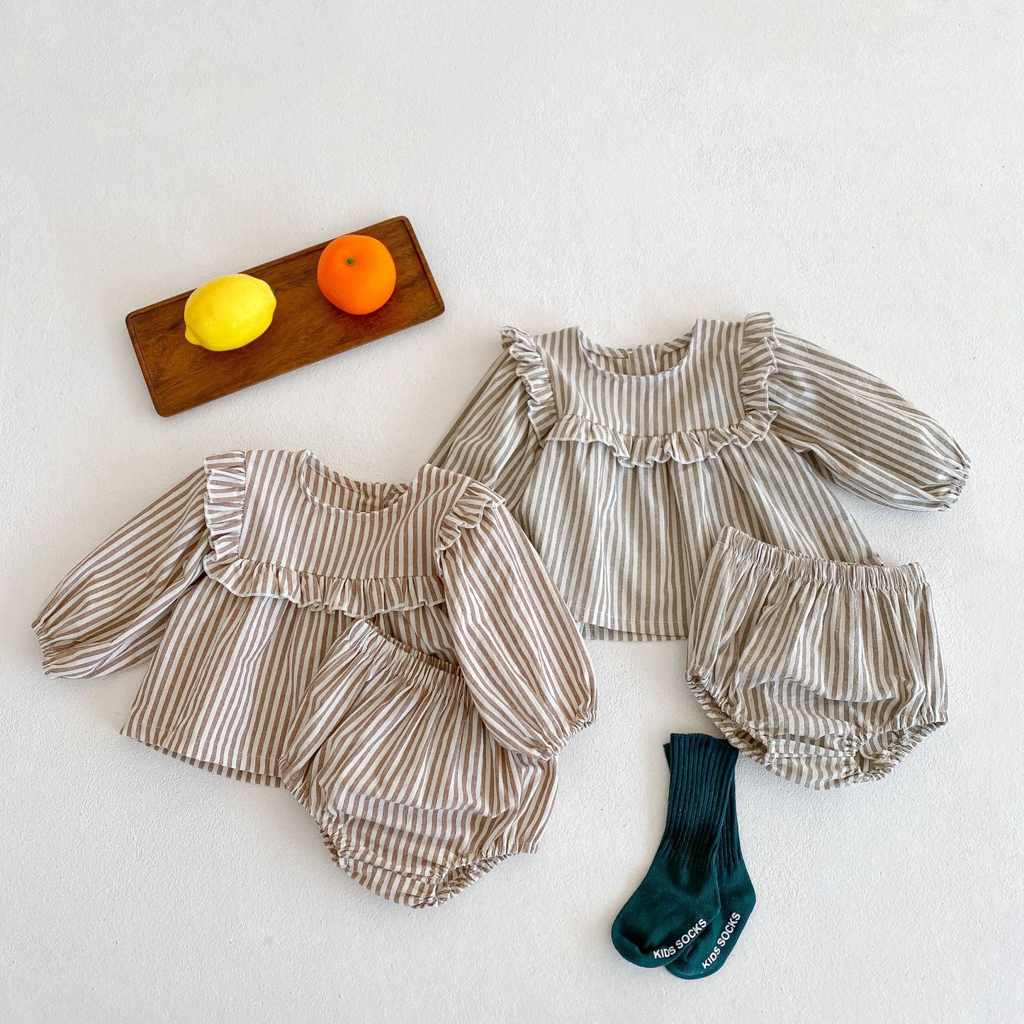 Annie & Charles® striped dress with panty set: Coffee / 3-6 M
