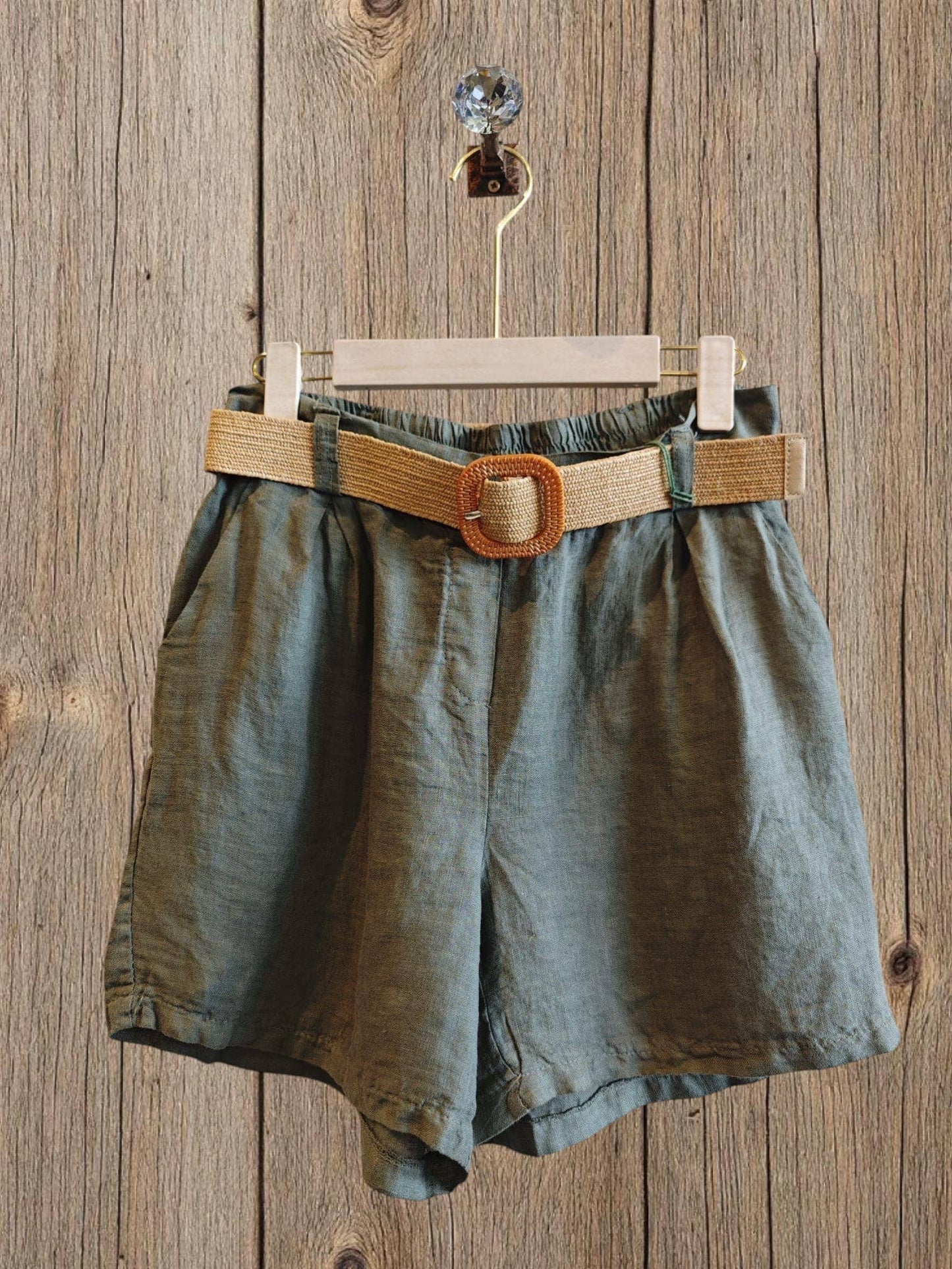 Ref-30563 100% LINEN SHORTS: Black