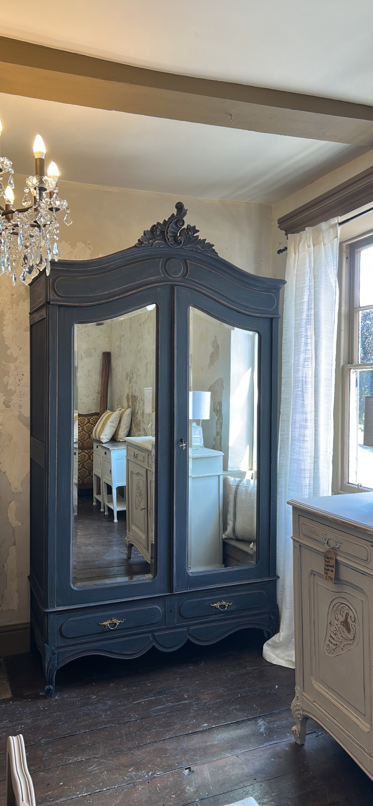 French antique Louis XV painted armoire