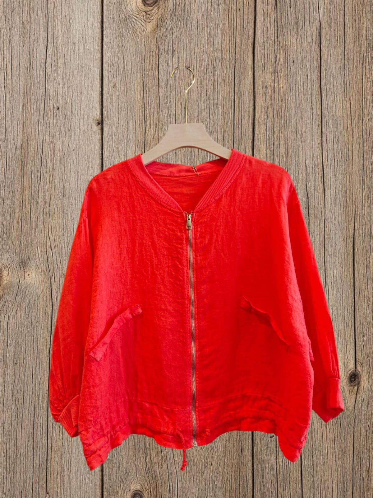 Ref-17422 100% LINEN BOMBER: ROJO VIVO