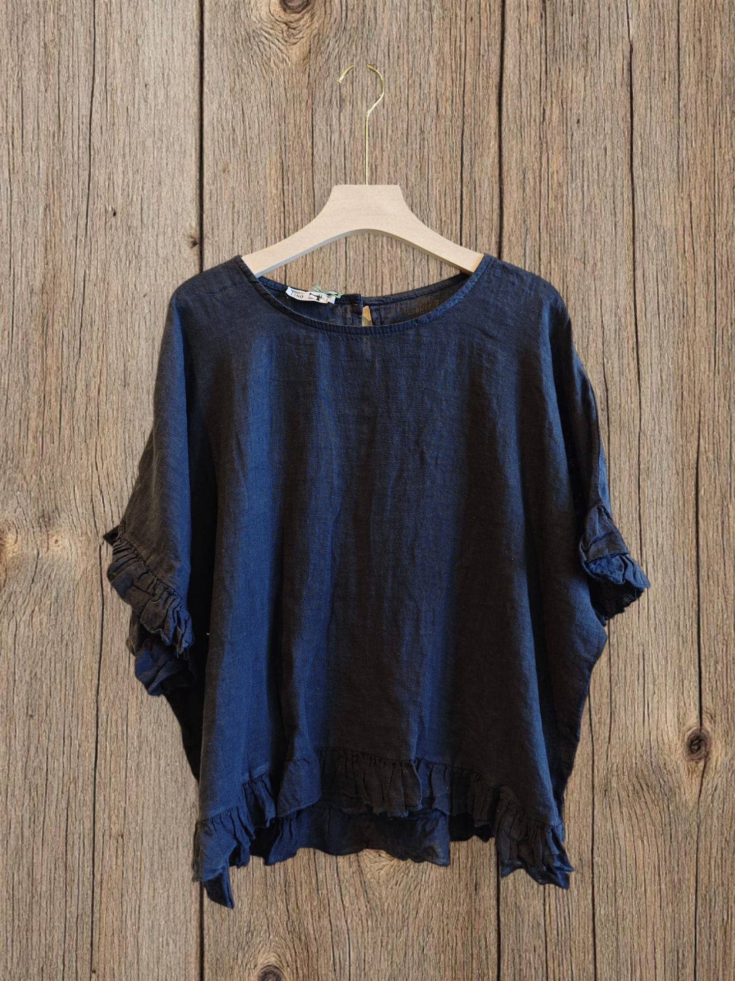 Ref-10740 RUFFLED BLOUSE 100% LINEN: BLANCO