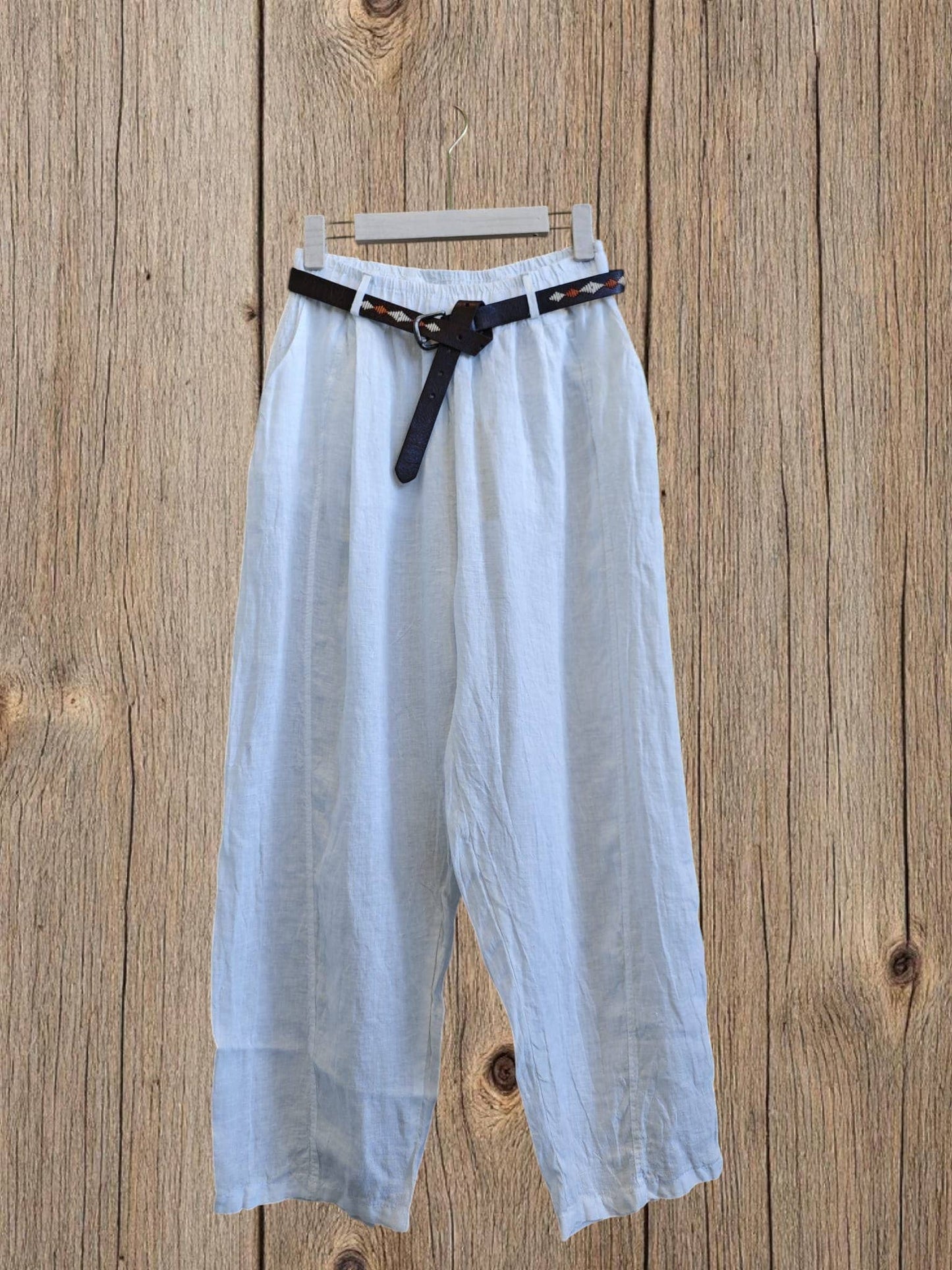 Ref-825198 BELTED PANTS 100% LINEN: Beis