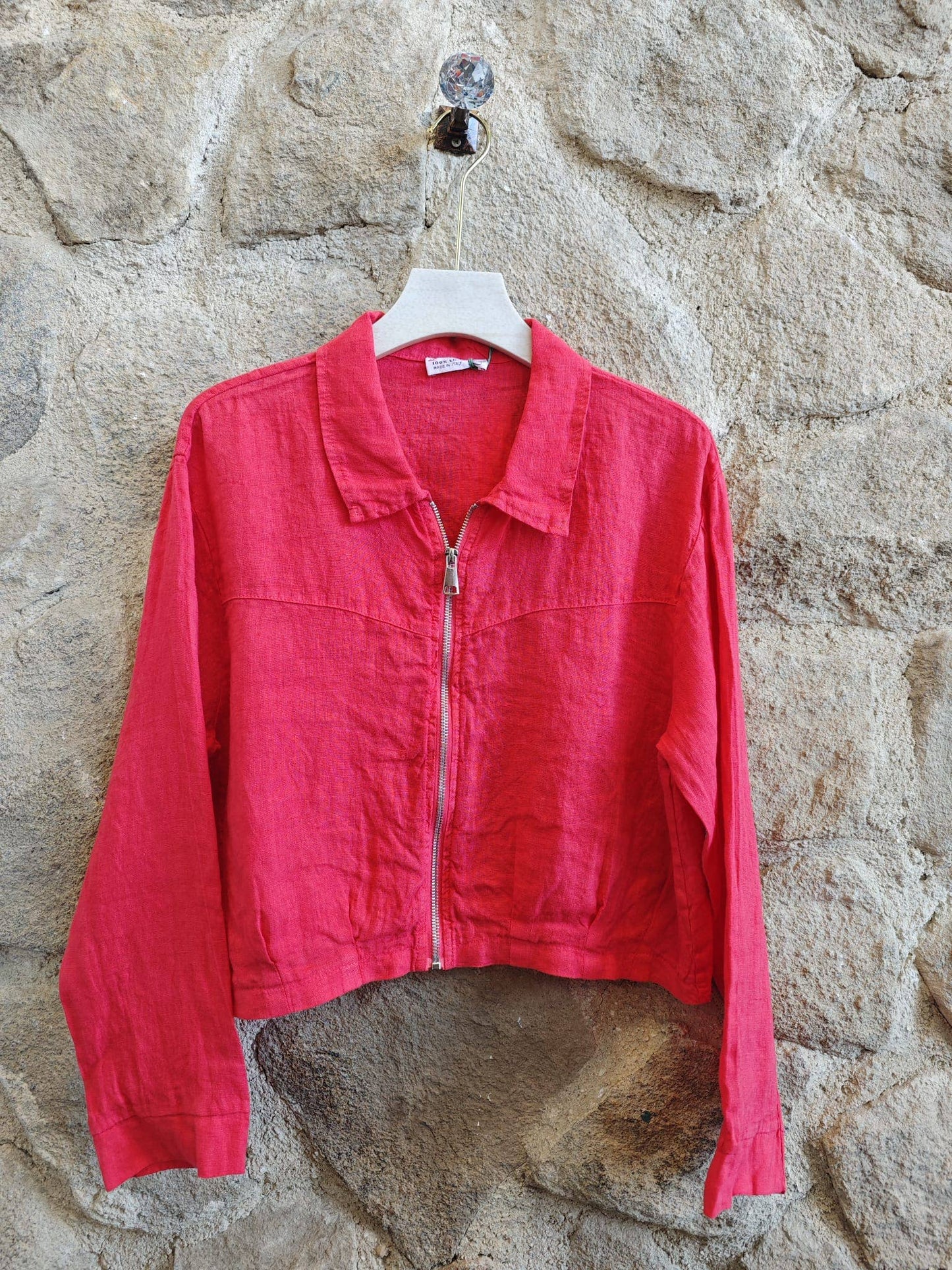 Ref-8369 ZIPPER BLOUSE 100% LINEN: Camel