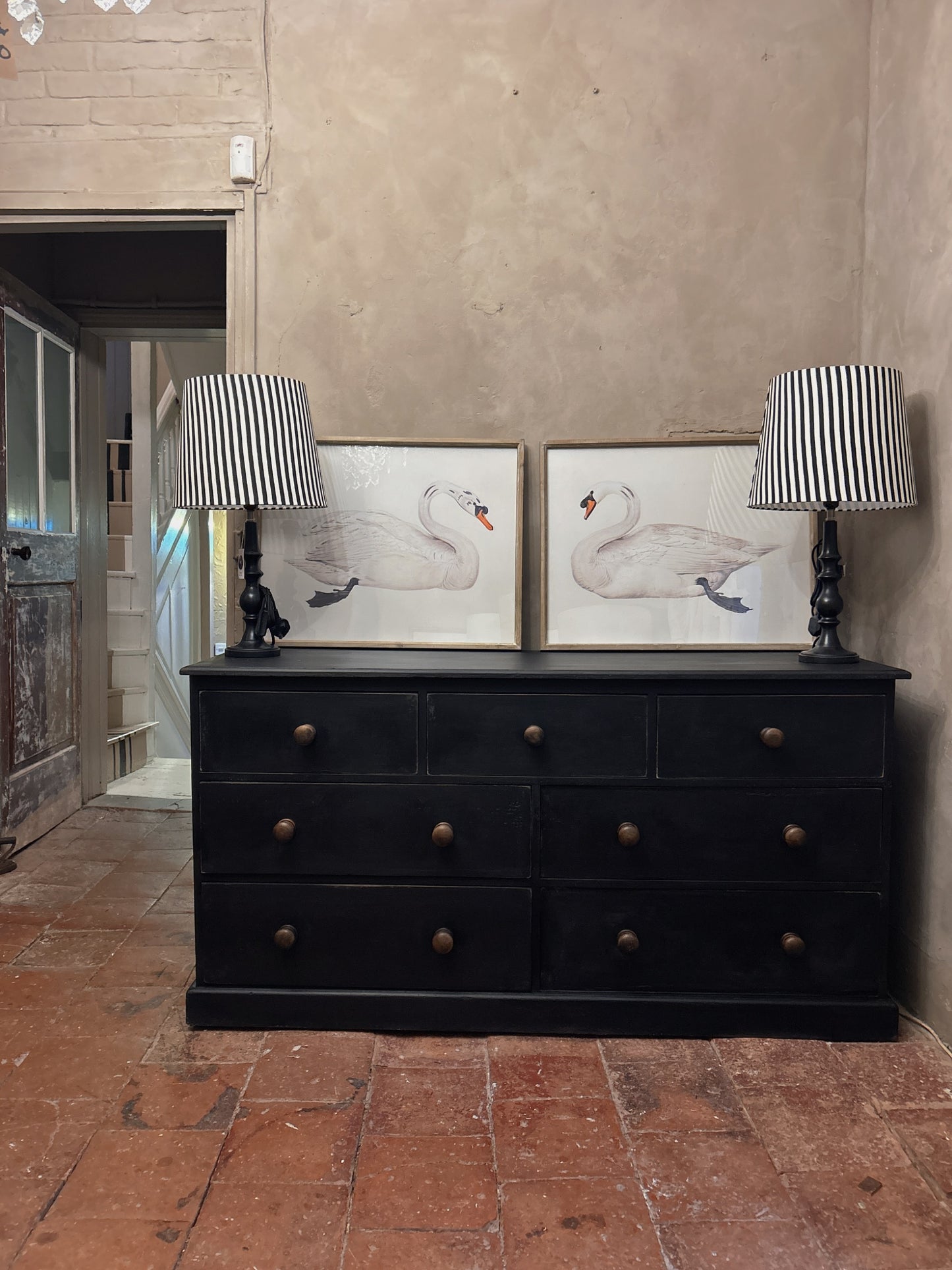 Black painted large chest of drawers