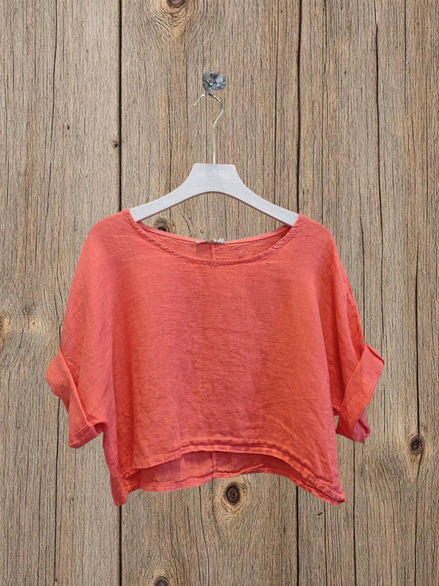 Ref-11918 SHORT LINEN BLOUSE 100%: Black