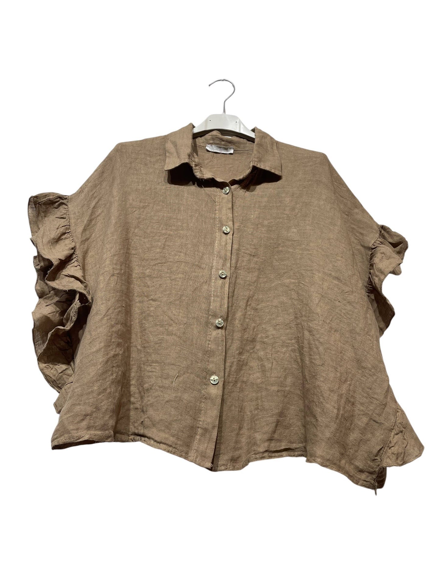 11402B  LINEN SHIRT WITH SIDE RUFFLES: Bordeaux