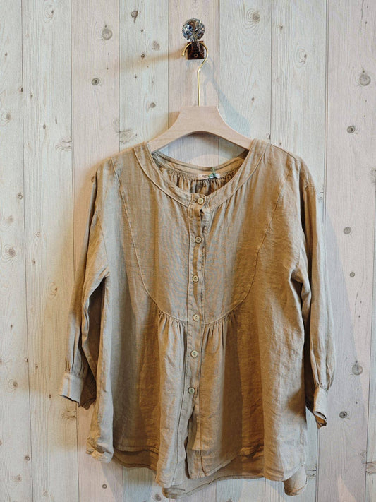 REF 17841 BLOUSE WITH MAO COLLAR 100% LINEN: CAMEL