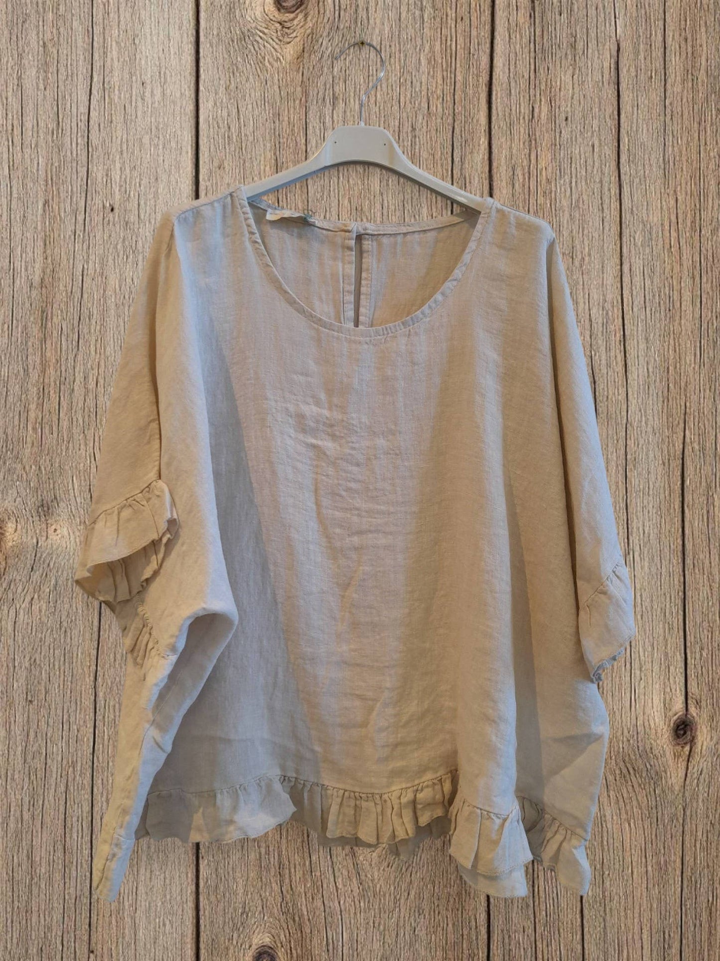 Ref-10740 RUFFLED BLOUSE 100% LINEN: BLANCO