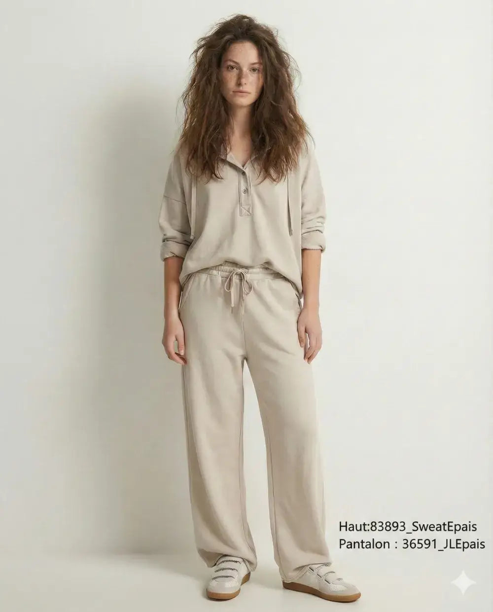 Hooded Button-Up Sweatshirt @83893_ThickSweatshirt: Ecru