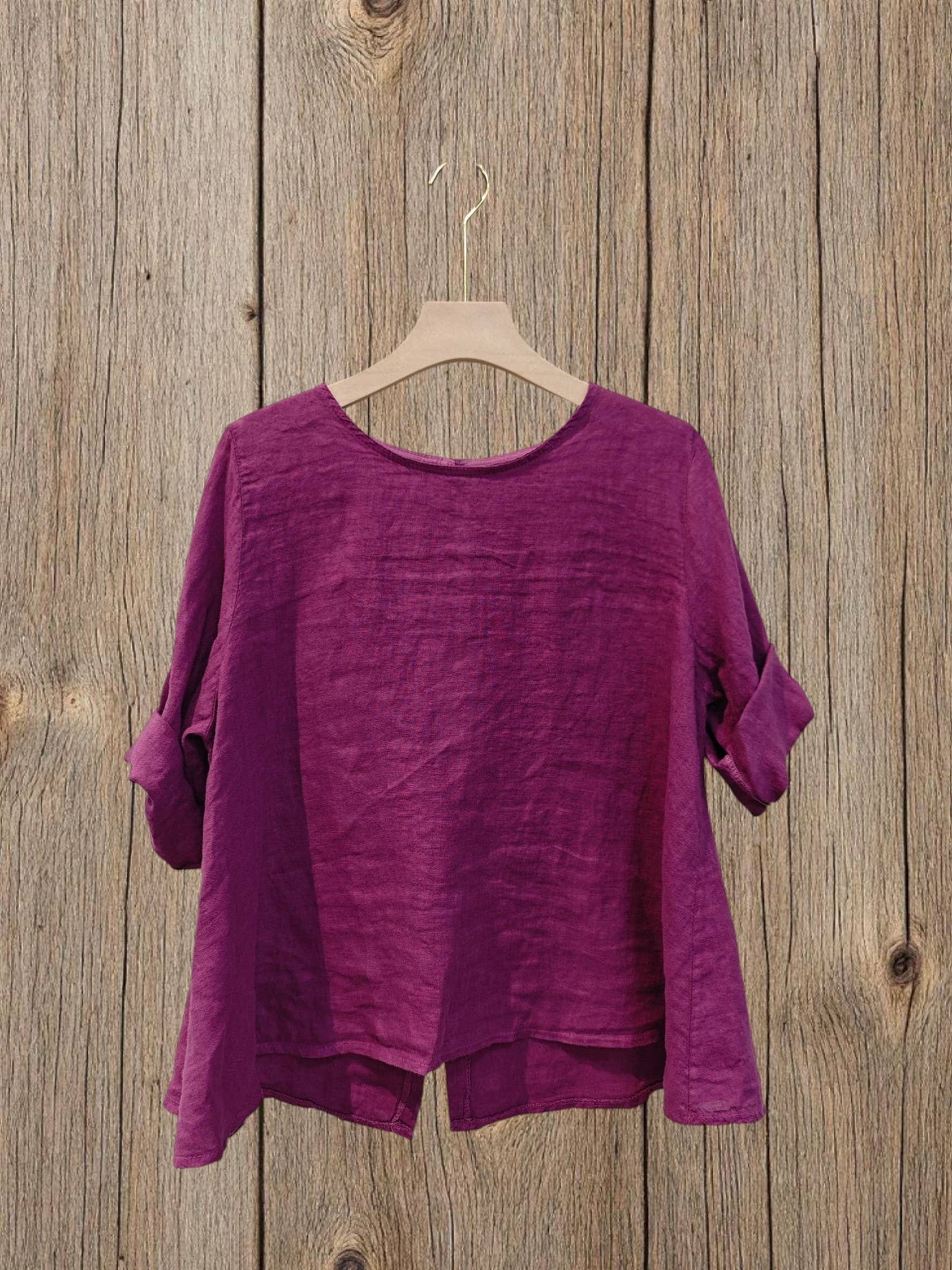 Ref-59100 LONG-SLEEVE BLOUSE 100% LINEN: Black
